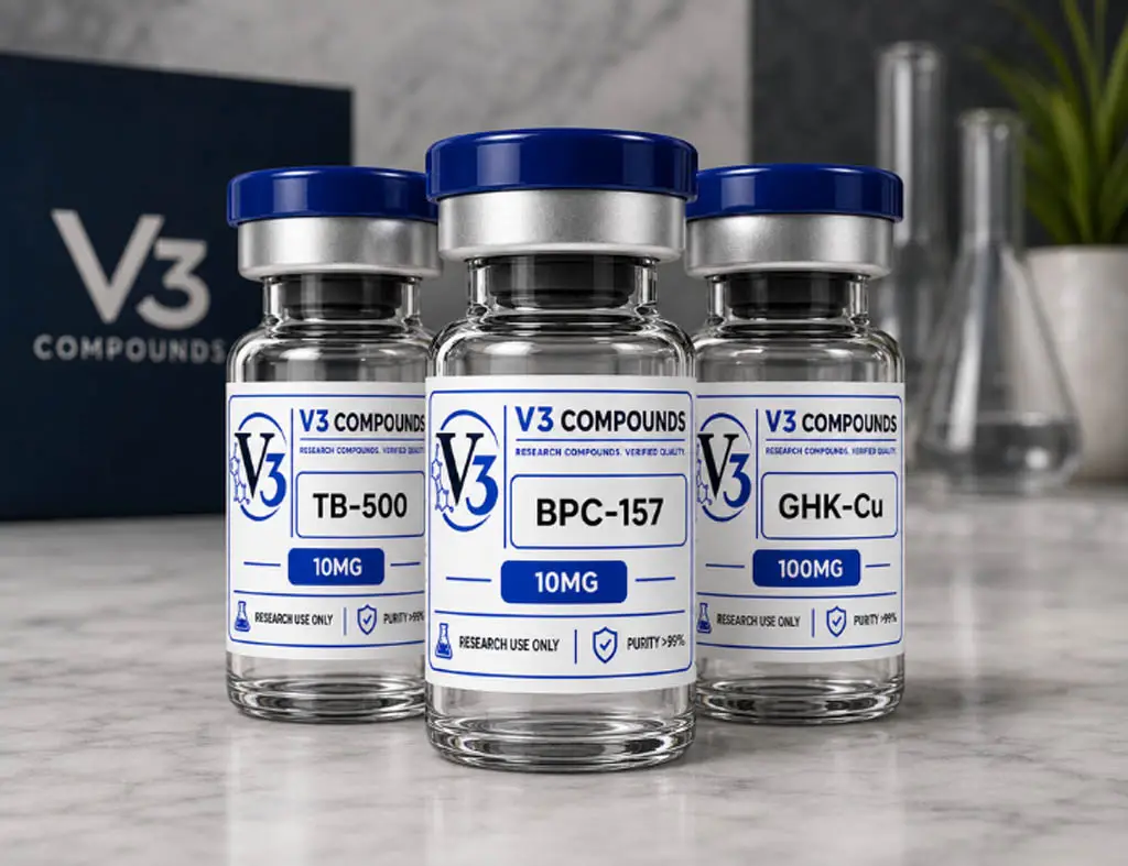 V3 Compounds TB-500, BPC-157 and GHK-Cu research peptides